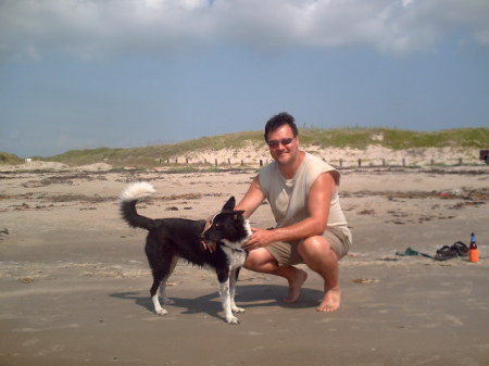 Me and Cleo at the beach, in Corpus Christi