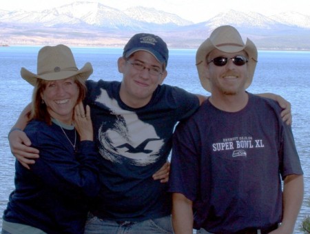 Roz, Corey (age 15) and Nelson in Yellowstone May 2006