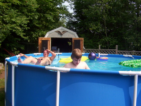 my son and my husband in the pool