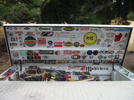 Lid of tool box on the work ride.