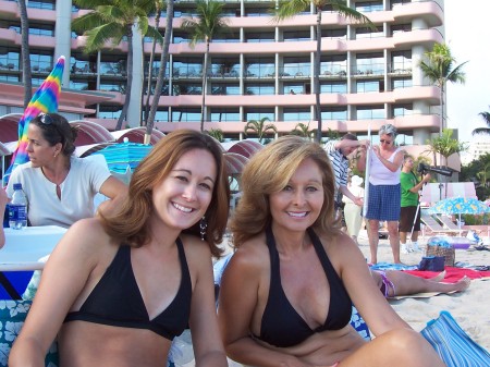 my daughter Jennifer and I on the beach of waikiki.