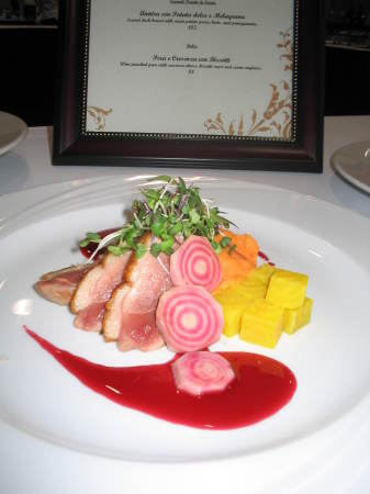 Pan seared duck with candy striped beets