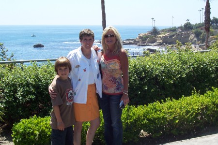 Laguna Beach, Ca.  Kenny (sister Deb in the middle) and me.