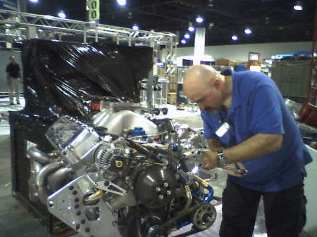 Working on Tony Stewart's (NASCAR #20) Show Engine