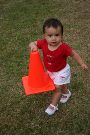 TEGHAN WALKING WITH A CONE