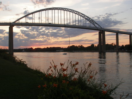 sunset through the bridge