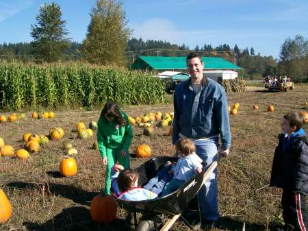 Josh with the kids in the Punkin Patch