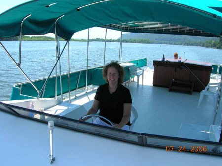 me, driving the houseboat