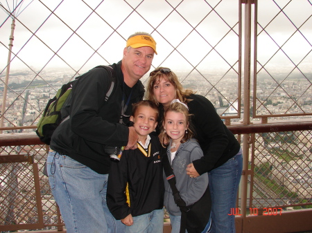 Larry, Bonnie, Lauren (10), & Matt (8) at the top of the Eiffel Tower