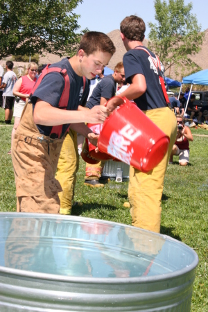 Nick working the bucket brigade at the SB County Explorer Games