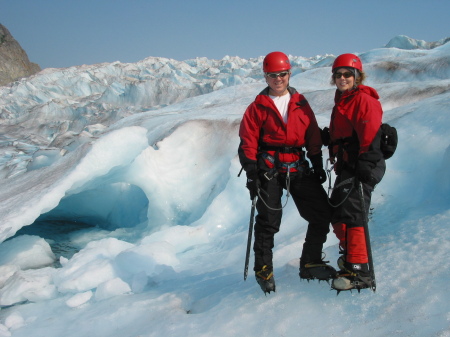 Mark and I hiking the Mendenhall Glacier in Alaska