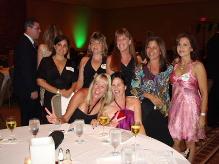 30 year reunion sitting Pam, Susie from the left Alice, Janet Laurel, Mary and Me in the Pink dress