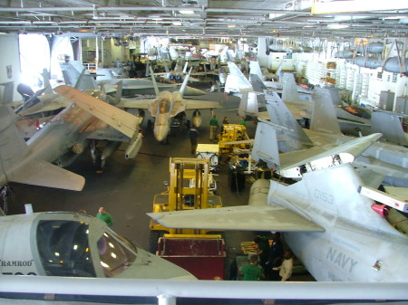 Hangar onboard USS Enterprise packed