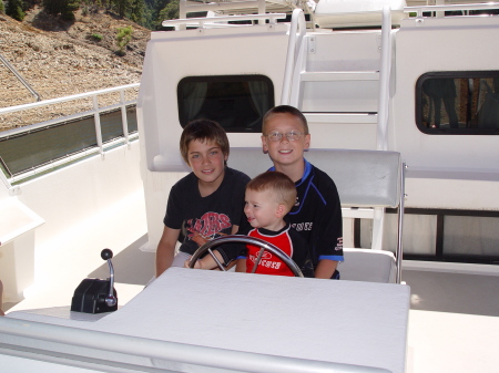 My boys and nephew on the houseboat at Shasta