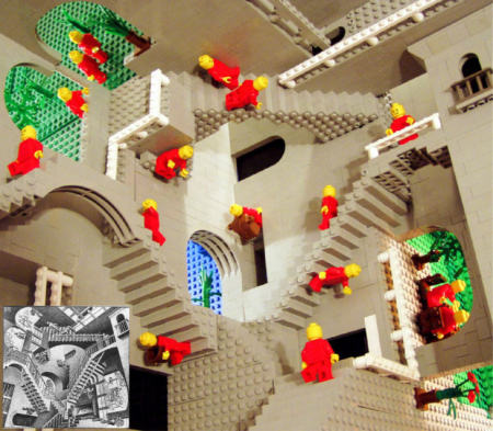 Lego (tm) recreation of an M. C. Escher print