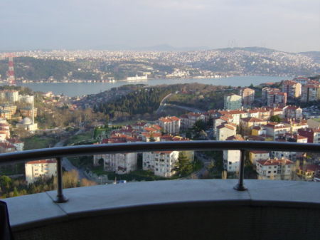 View of Bosphrus River from balcony at home in Istanbul, Turkey