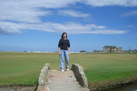 Leslie on the bridge at The Old Course