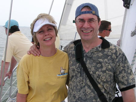 Becky and me on the Stars and Stripes racing yacht