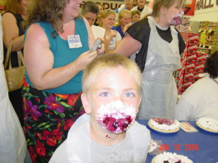 Our granson Mikey after the blueberry pie eating contest!  YUMMY!