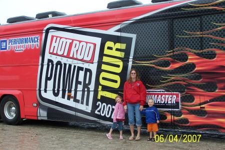 The kids and I in front of the Hot Rod Power Tour 2007 bus