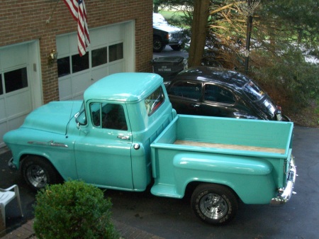 57 chevy step side/  70 v.w. bug