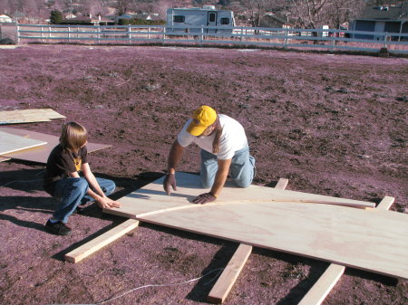 Dad and Dan building half-pipe.