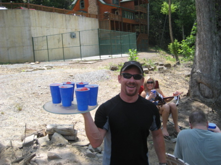 Mike serving drinks