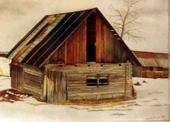 Old barn in winter.