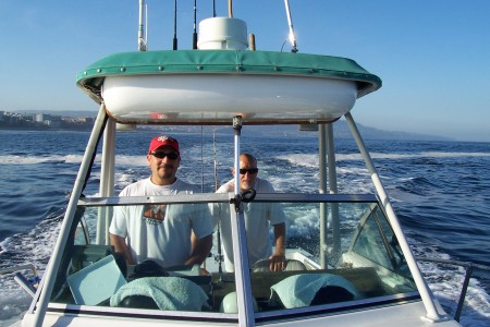 On my boat with my friend Adam