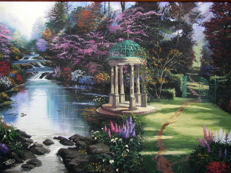 My painting of a favorite Kinkade "Garden of Prayer"