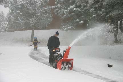 Blowing Colorado Snow with son Robbie