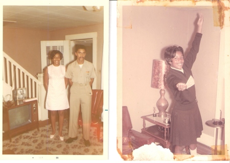 Earl Jackson"67 and Patti going to Homecoming Dance; Patti doing WEST cheer in the living room