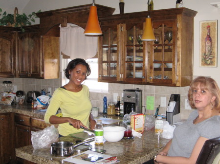 Rachel cooking, while visiting from Oakland