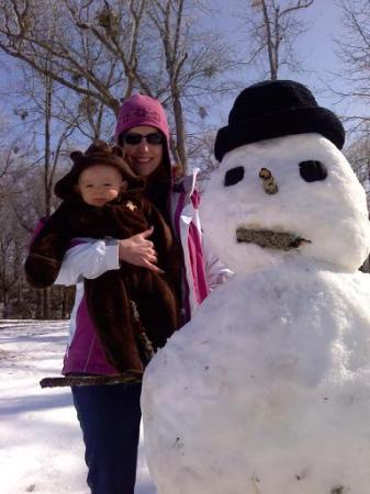 Pat and Ross with snowman