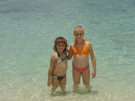 Our bathing beauties on the beach in the Caymans