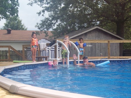 Preston & the grandkids at pool