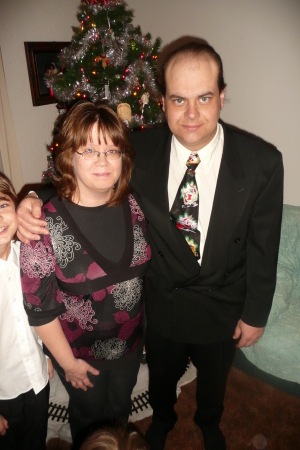 me and my hubby all dressed up for Christmas!