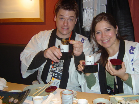 Blowfish and shark fin saki in Tokyo