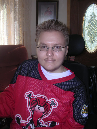 My son Brian ready to go to his first wheelchair hockey game of the season