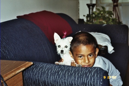 youngest son and our dog Sophia