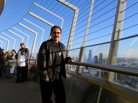 On top of Space Needle look out area.