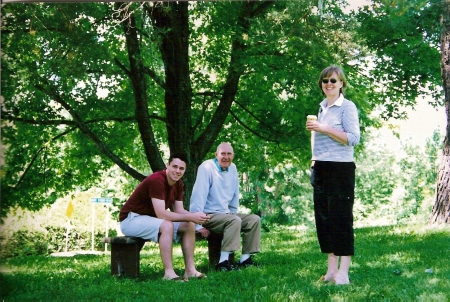 My father, Beth's husband and myself at St-Benoit du Lac this past summer