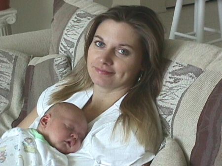 Me with my son, Connor, at 5 days old.  He was almost 9 1/2 pounds!