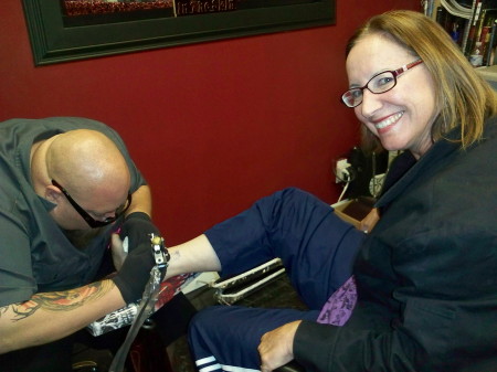 Ha Ha..Lorrie getting her first and ONLY tat