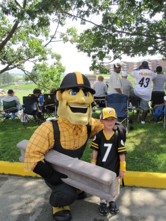 My son with the Steeler mascot - Steely McBeam 