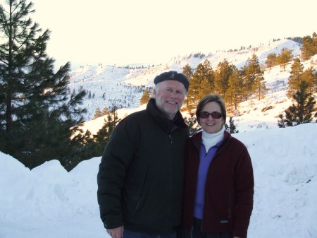 Susan and I snowshoeing above Chelan