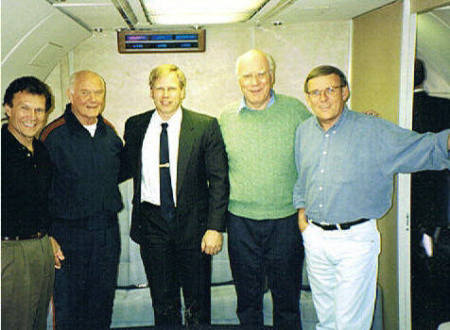 A Congressional Delegation Trip - Senator Tom Daschle, John Glenn, Me, another Senator, and Senator Byron Dorgan in the State Room on the VC-137 aircraft.  We always flew in civilian clothes (suits) whenever we went to a foreign country.