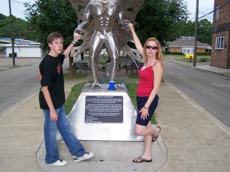 Eli & I at the Mothman statue in Point Pleasant