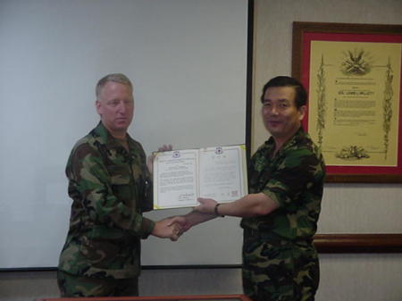 Recieving an award from the Korean Army