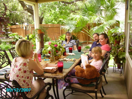 Backyard living,Texas style.Barbeque is there.